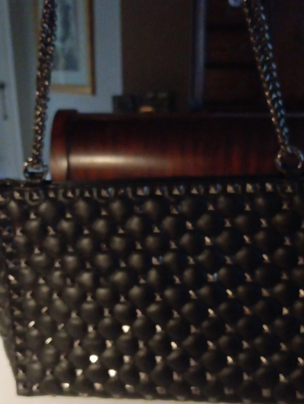 Black Quilted Tote with Pewter Pyramid Studs and Chain Straps By Inzi